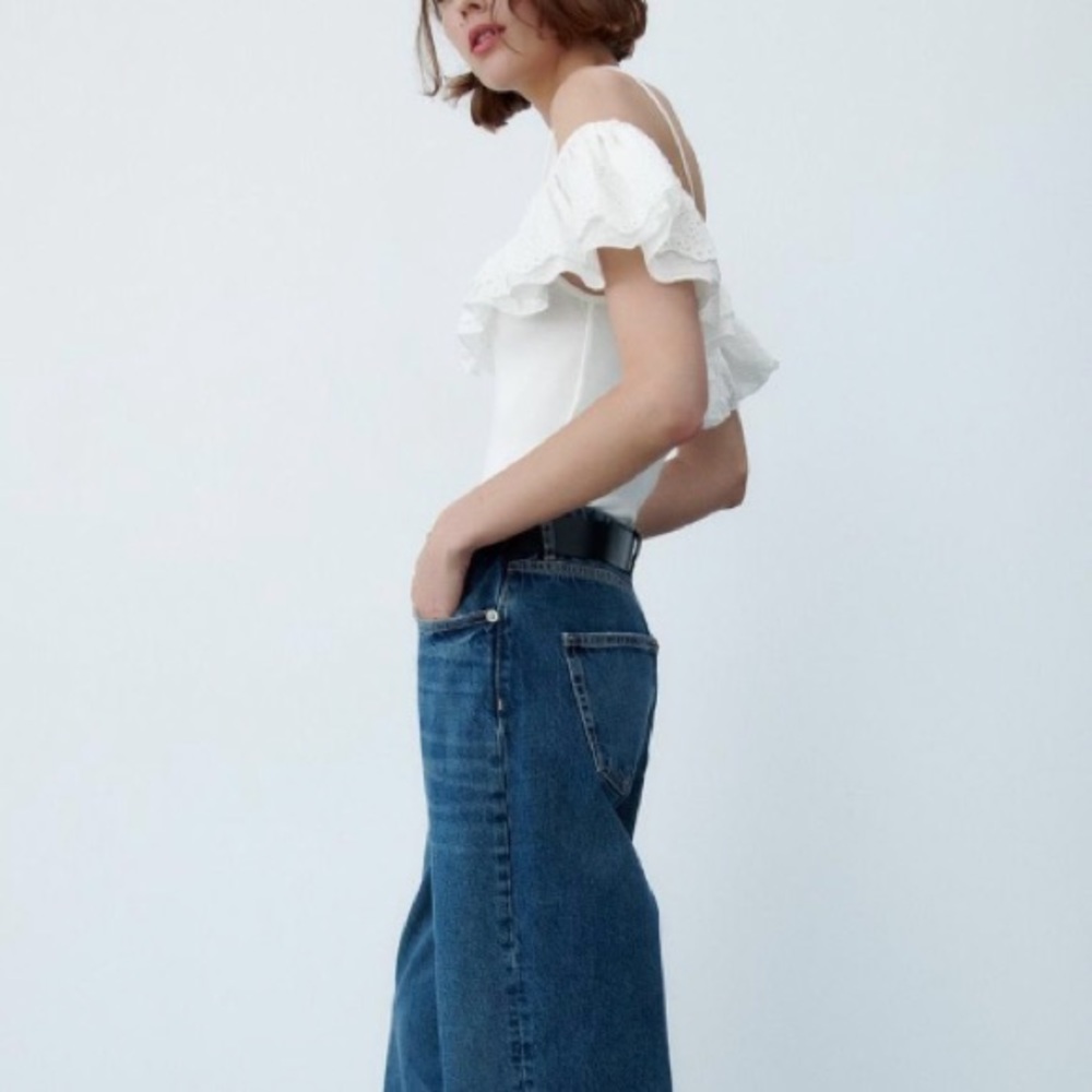 Zara matching bodysuit with embroidered ruffles white NWT - Picture 4 of 8